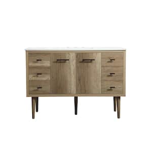 Simply Living 48 in. W x 22 in. D x 33.5 in. H Bath Vanity in Natural Oak with Ivory White Engineered Marble Top