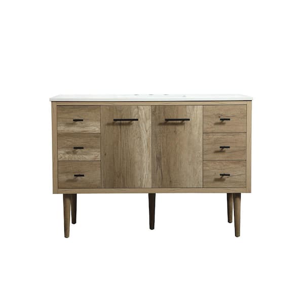 Unbranded Simply Living 48 in. W x 22 in. D x 33.5 in. H Bath Vanity in Natural Oak with Ivory White Engineered Marble Top