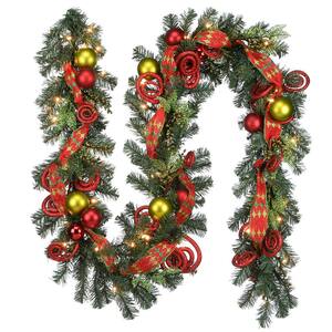 9 ft. Decorative Collection Ornament Artificial Christmas Garland with Clear Lights