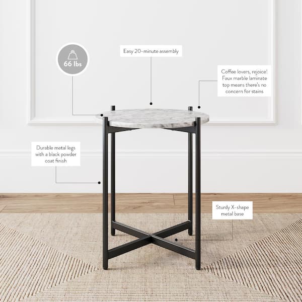 Buy Roland White/Black Modern White Faux Marble Round Accent Side Table