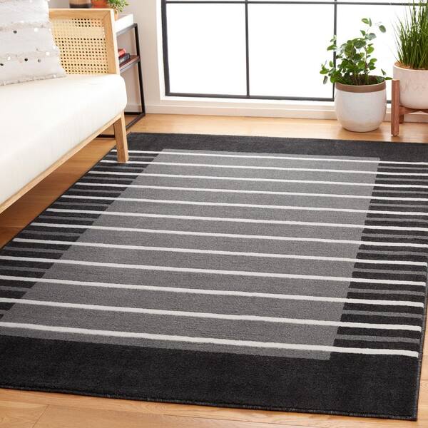 Pyramid 5 ft. x 8 ft. Gray/Ivory Black Border Striped Solid Area Rug