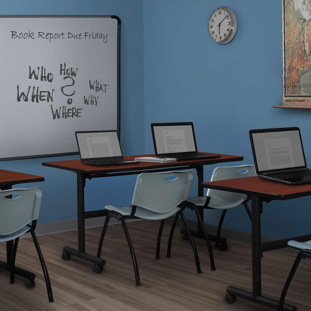 Kobe 72 in. x 24 in. Cherry Flip-Top Training Nesting Table Desk, 2 M Stack Chairs-Grey price history on PriceWatchPro