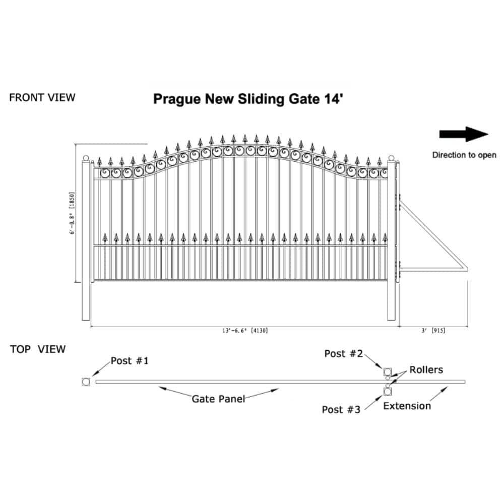 Prague Style Black Steel 14' Sliding Driveway Gate