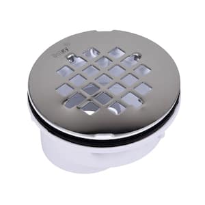 Round Offset White PVC Shower Drain with 4-1/4 in. Round Snap-In Stainless Steel Drain Cover