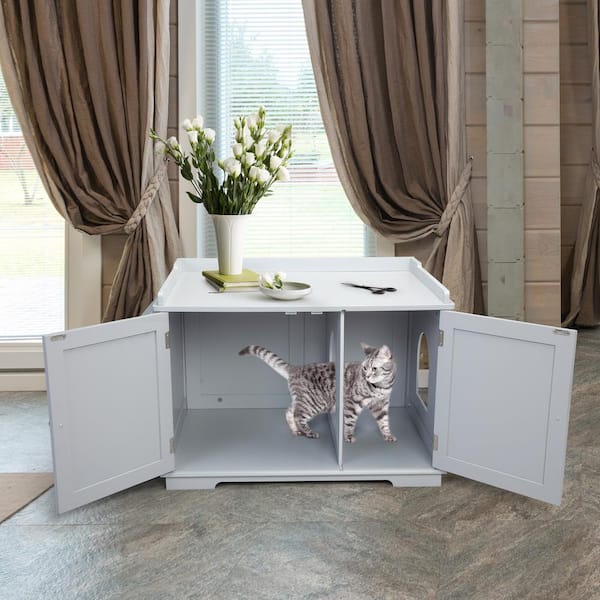 SweetGo Cat Washroom Storage Bench,Cat Litter Box Cover,Solid MDF Structure,Spacious Storage Space,Easy to Assemble,Suitable for Most Cat Litter Boxes 