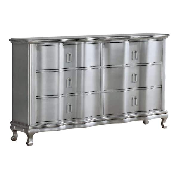 Furniture of America Lorenna Silver and Warm Gray 6-Drawer 62 in. Dresser with 2 Hiden Drawers