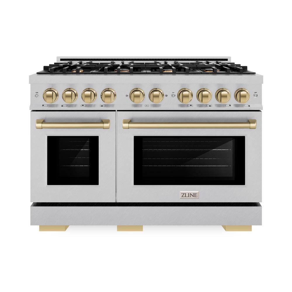 Autograph 48 in. Select Double Oven Gas Range with 8 Burner Cooktop in Satin Steel and Champagne Bronze Accents price history on PriceWatchPro