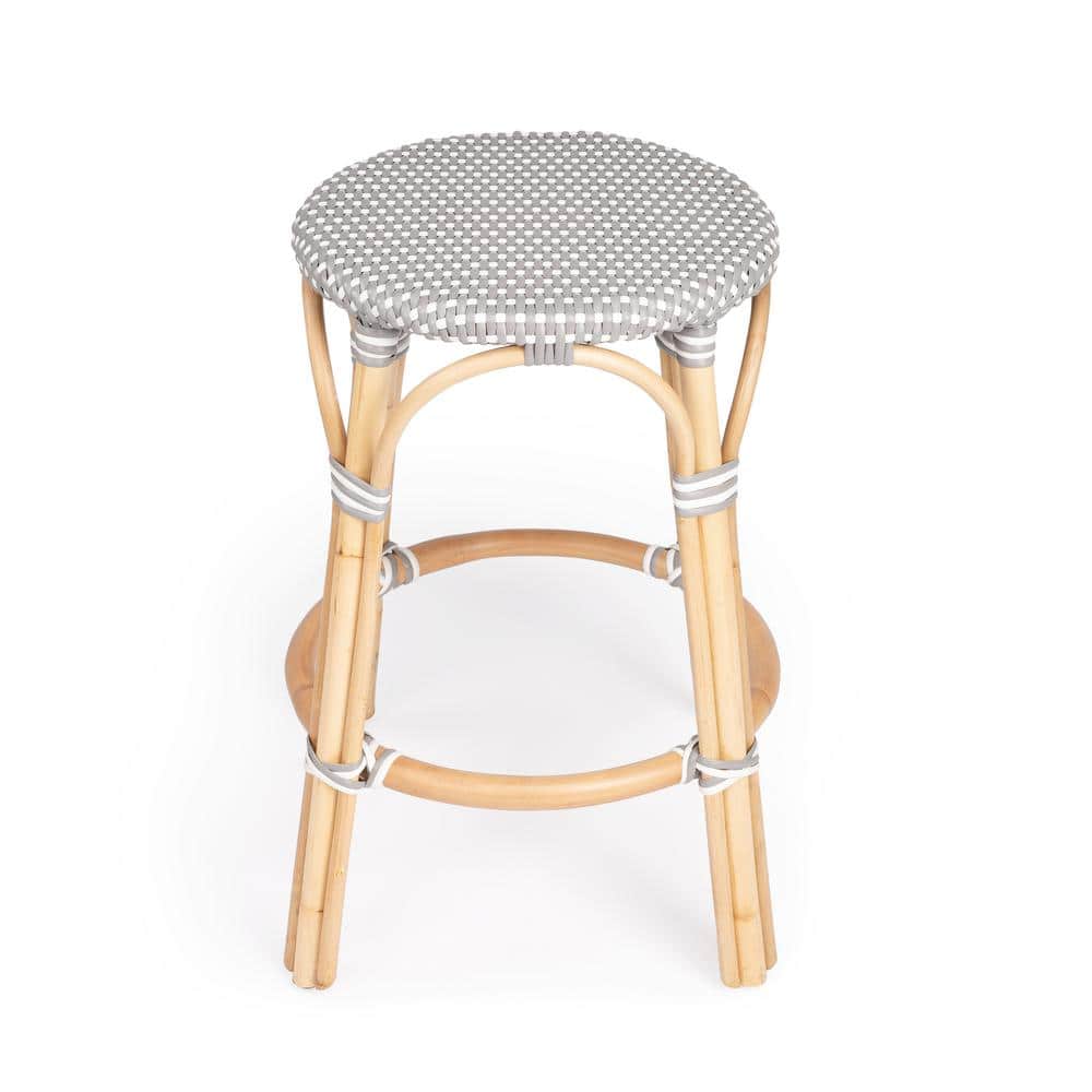 Côte d'Azur Inspired Gray & White Rattan Counter Stool