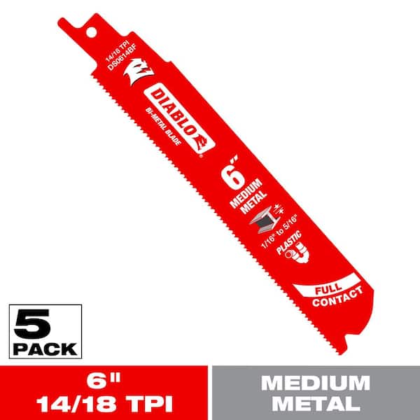 6 in. 14/18 TPI Steel Demon Bi-Metal Reciprocating Saw Blades for Medium Metal Cutting (5-Pack)