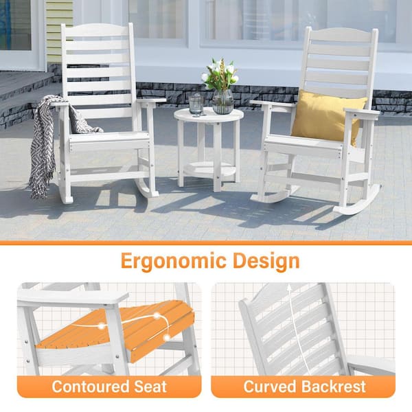 White All Weather Resistant HIPS Plastic Patio Outdoor Rocking Chair for Lawn, Porch, Indoor and Garden (Set of 2)