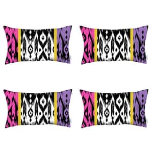 Ikat (Set of 4) Purple Lumbar 12 in. x 20 in. Boho Throw Pillow Covers