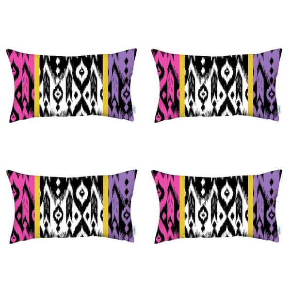 MIKE & Co. NEW YORK Ikat (Set of 4) Purple Lumbar 12 in. x 20 in. Boho Throw Pillow Covers