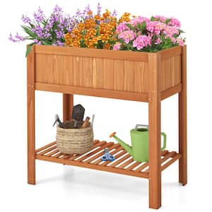 47 in. x 22.5 in. x 35.5 in. Natural Fir Wood Rectangular Raised Bed Elevated Planter Box Shelf
