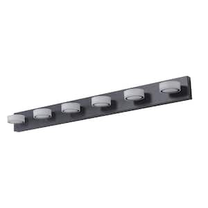 44.9 in. 6-Light Black LED Vanity Lights Bar Fixtures Over Mirror Bath Wall Lighting