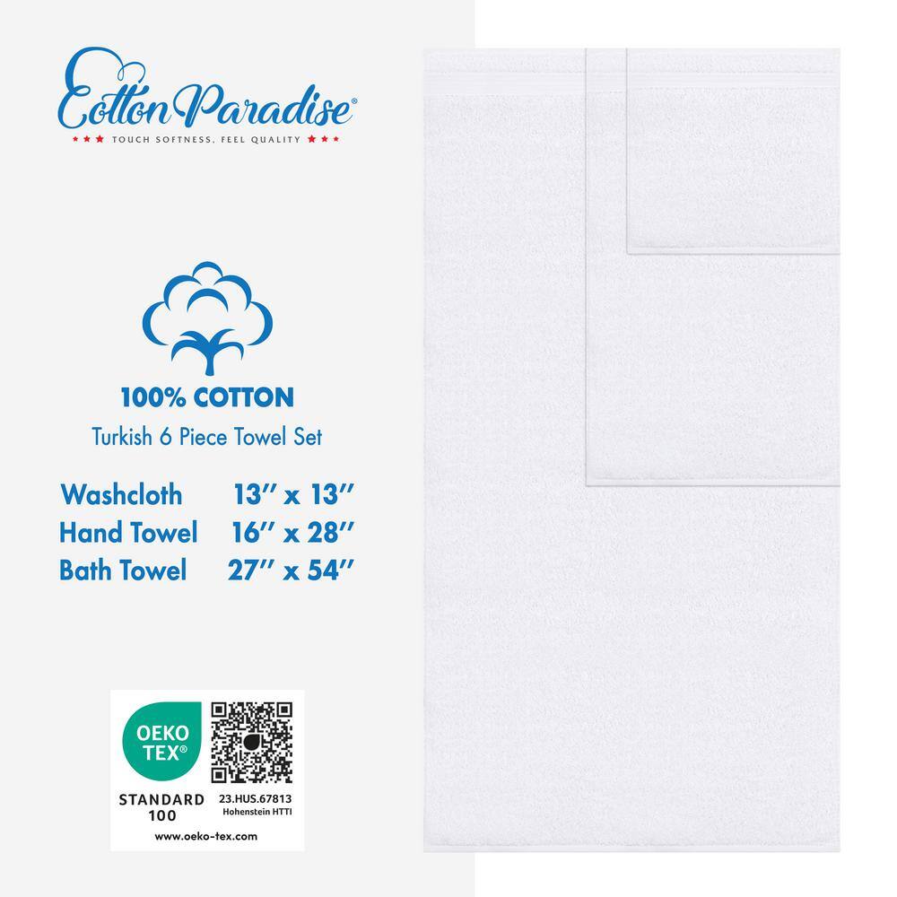 White Heavyweight Turkish Cotton 6-Piece Towel Set