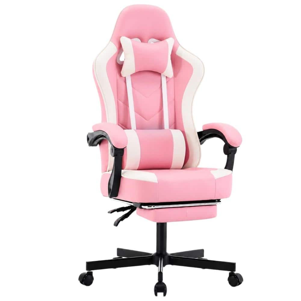 Pink High Back Gaming Chair with Footrest, Lumbar Support and Pocket Spring Cushion, Smart-Track Interlocking Armrests