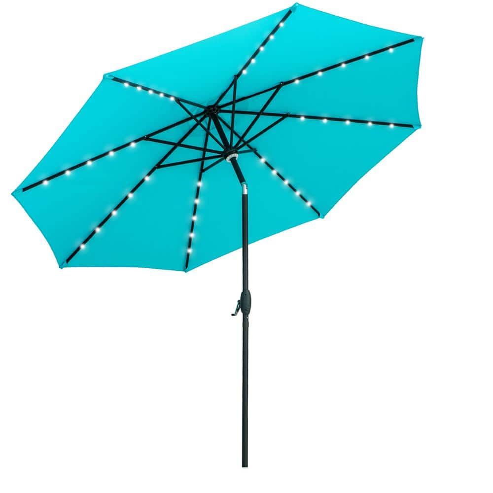 10 ft. Blue Aluminum Market Umbrella with Solar LED Lights