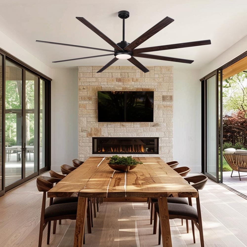 84'' Black Polycarbonate Industrial Ceiling Fan with LED Light and Remote