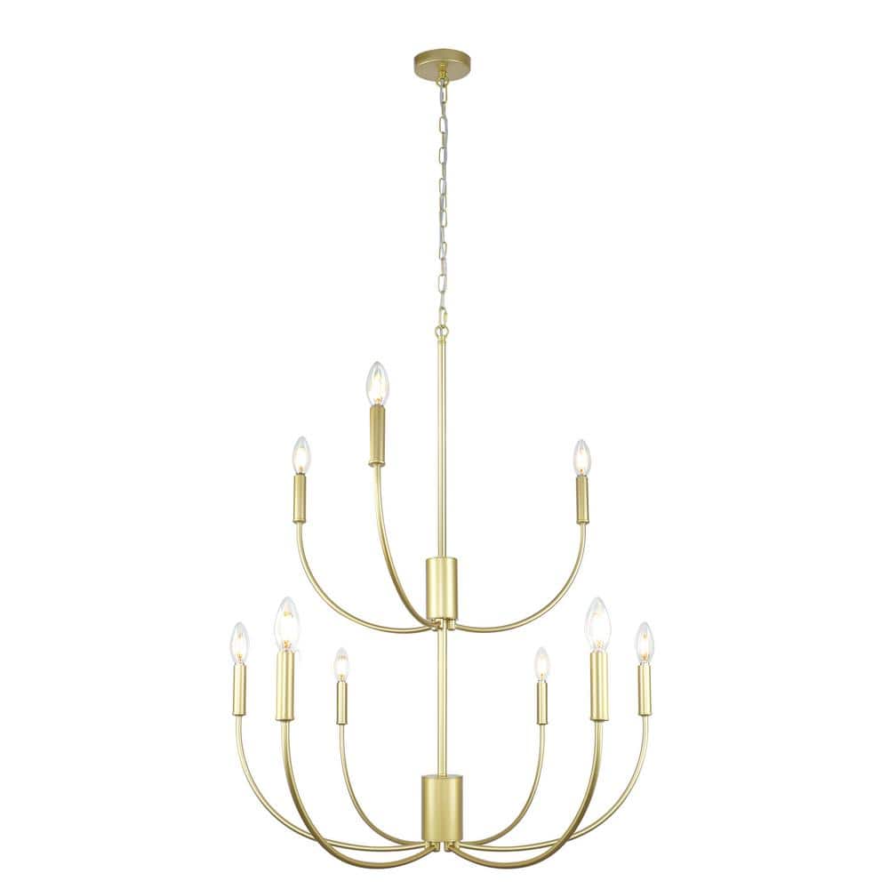 9-Light Gold Dimmable Simple Modern Large Candle Style Chandelier for Livin