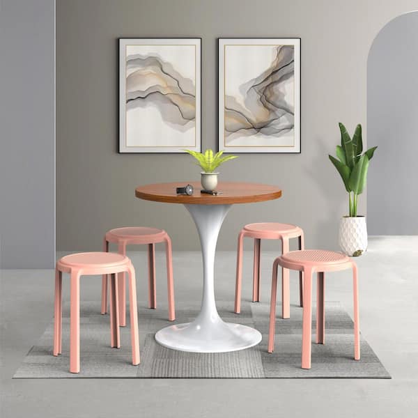 Tresse 17.7 in. Pink Backless Round Plastic Counter Stool with Plastic Seat