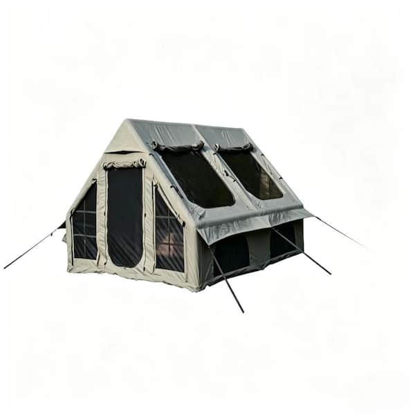 9.8x13ft Army Green Inflatable Glamping Tent 4 Season Waterproof Air Tent with Pump Mesh and Chimney Window