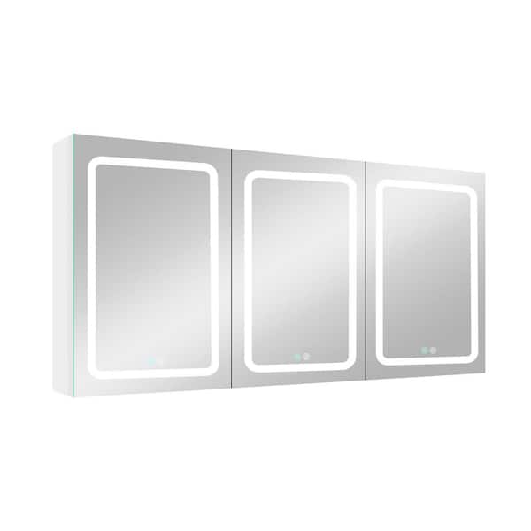 FUNKOL 60 in. W x 30 in. H Rectangular Aluminum Medicine Cabinet with Mirror in White