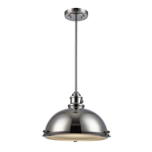 Bel Air Lighting Performance 17 in. 1-Light Polished Nickel Pendant Light Fixture with Metal Shade
