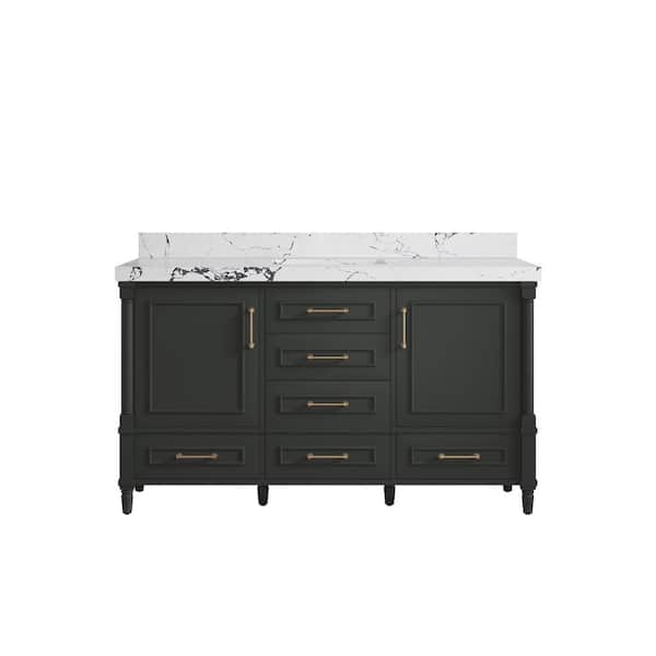 Willow Collections Hudson 60 in. Single Sink Freestanding Black Top Bath Vanity with Viola Night Quartz Top Unassembled