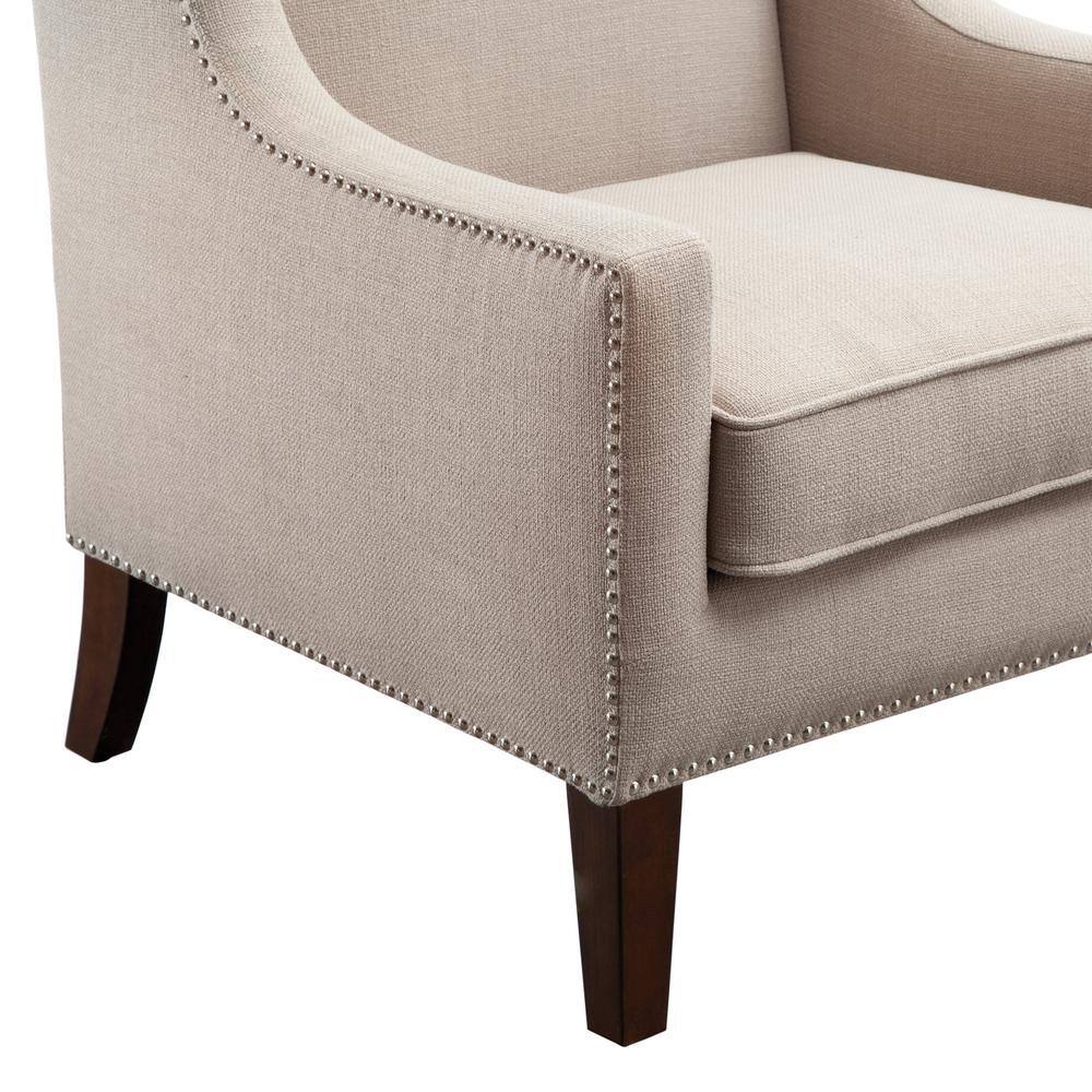 Taupe Linen Wingback Accent Chair with Tapered Wood Legs