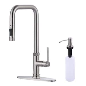 Single Handle Pull Down Sprayer Kitchen Faucet with 27 in. Extend Pipe Stainless Steel in Brushed Nickel