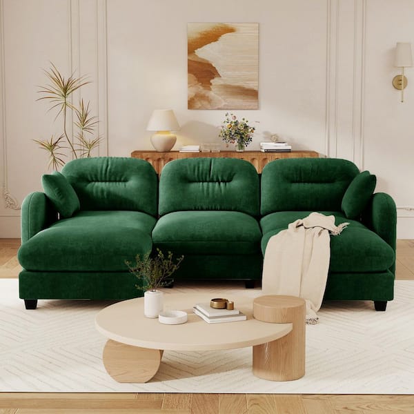 Regal 107 in. Chenille Upholstered Cloud U Shaped Sectional Sofa in Green with 2 Ottomans, 2-Pillows