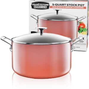 5 qt. Round Coral Aluminum Nonstick Ultra-Durable Mineral and Diamond Coating Gradient Brasier Stock Pot with Lid