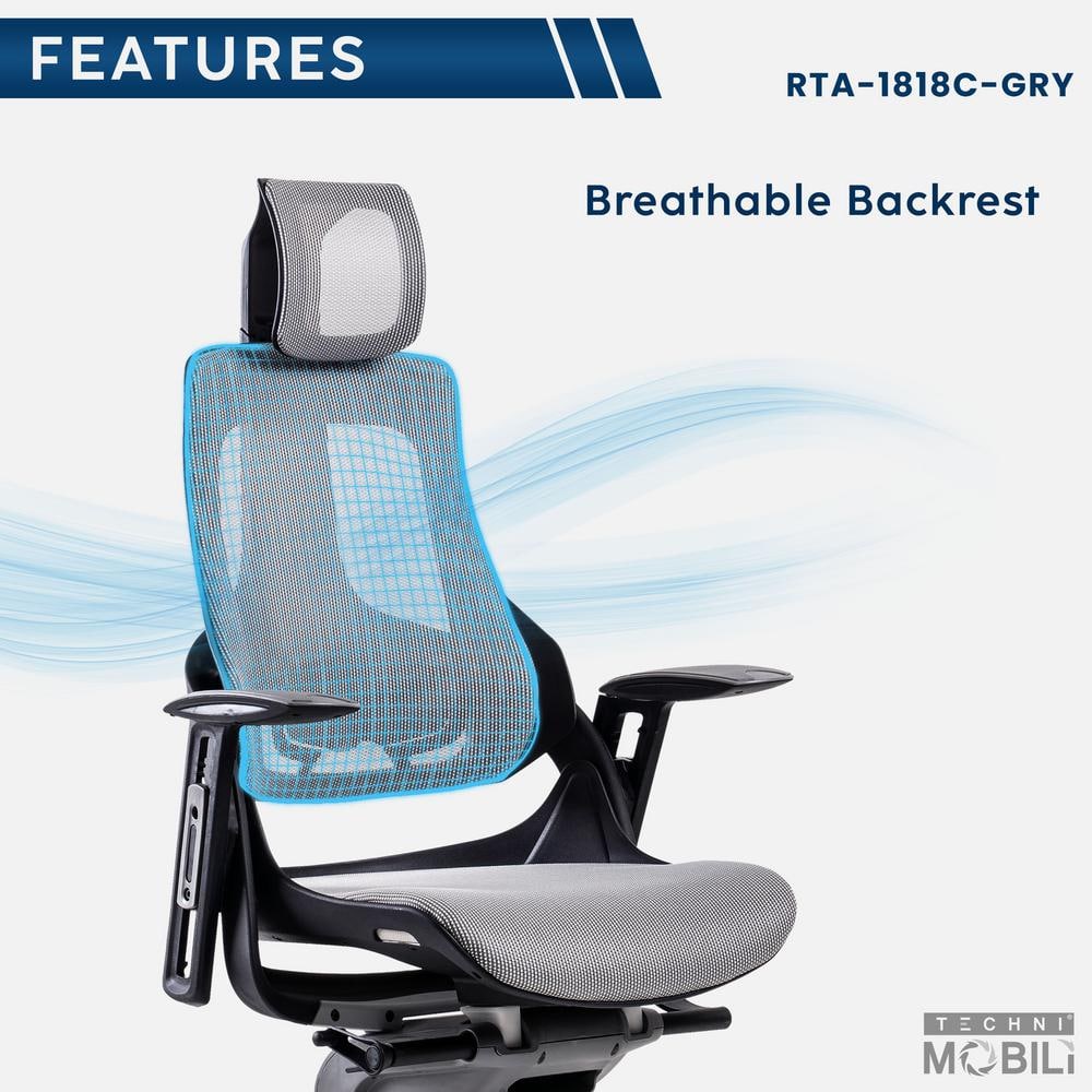 Gray Mesh High Back Executive Swivel Chair with Adjustable Arms
