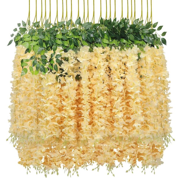 Unbranded Indoor/Outdoor 43 in Champagne Artificial Other Wisteria Vine Individual Flower Stems Set of 24