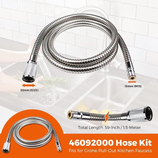 46092000 59 in. W x 0.9 in. D Chrome Finish Pull Out Spray Hose Replacement for Kitchen Faucets