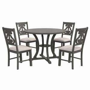 Vintage 5-Piece Round Gray Wood Top Dining Room Set Seats 4
