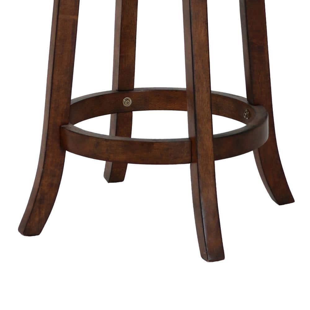 Curved Swivel Solid Wood Counter Stool with Beige Fabric Cushion