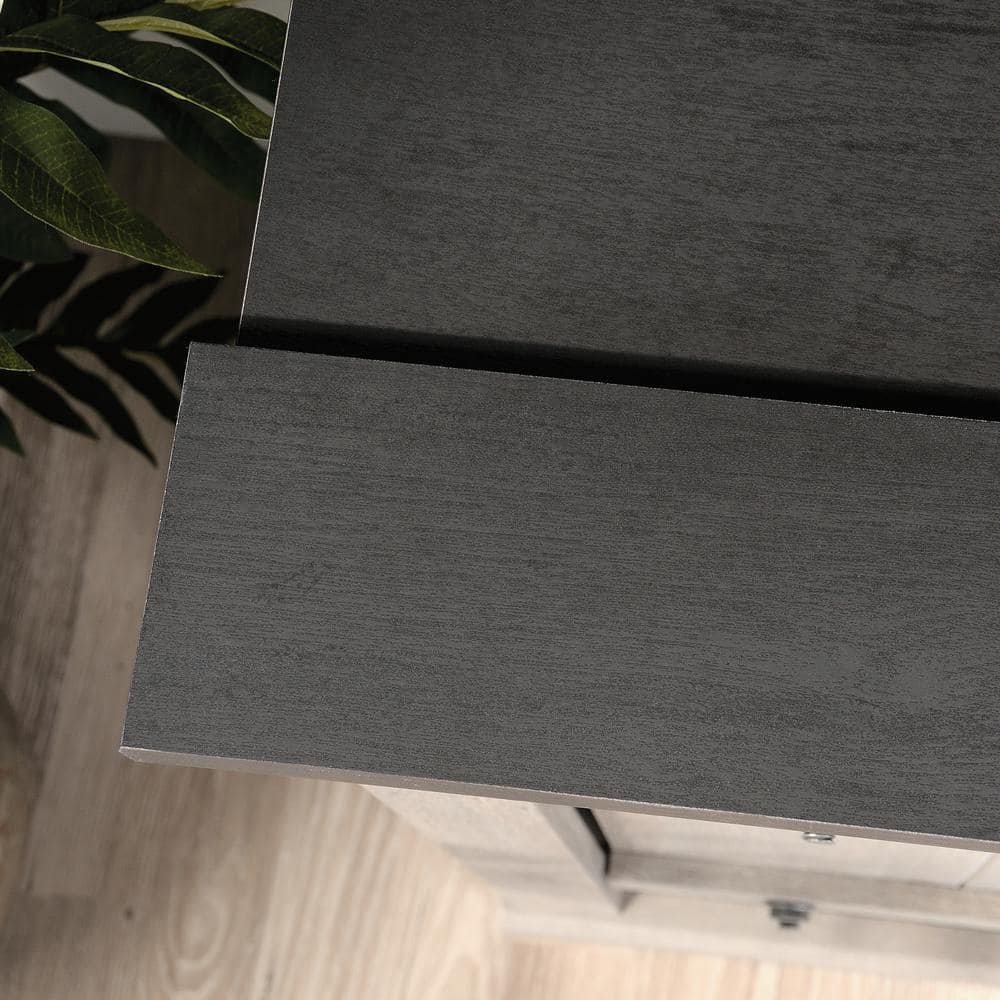 Mystic Oak and Raven Black 70" Farmhouse TV Stand with Barn Doors