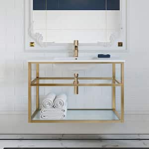 Pierre 35.4 in. W x 23.6 in. H Vanity in Gold with Ceramic Vanity Top in White with White Basin