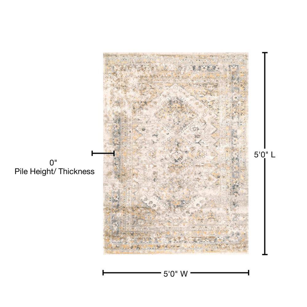 Gold Medallion 5 ft. Square Stain-Resistant Area Rug