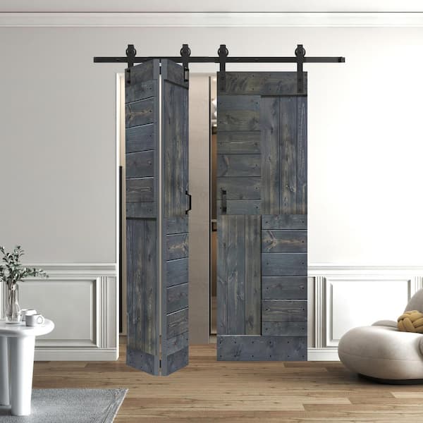 ISLIFE Style 48 in. x 80 in. (12 in. x 80 in. x 4 Panels) Carbon Gray Solid Wood Bi-Fold Door Hardware Kit -Assembly Needed