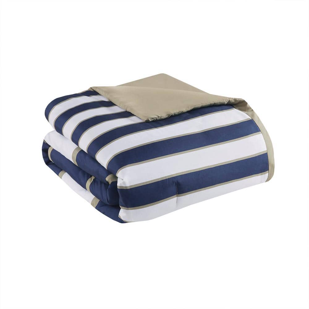 Navy and Khaki Twin Microfiber Comforter Set with Decorative Pillow