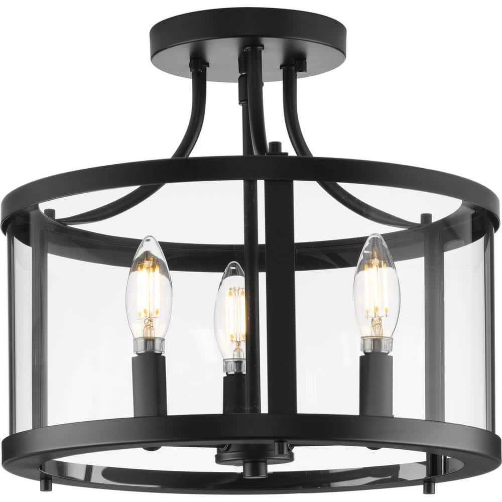 Gilliam 13" Matte Black Circular Semi-Flush Mount with Clear Glass