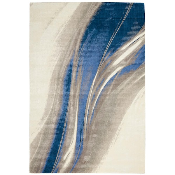Nourison Twilight Ivory Grey Blue 6 ft. x 8 ft. Abstract Contemporary Area Rug