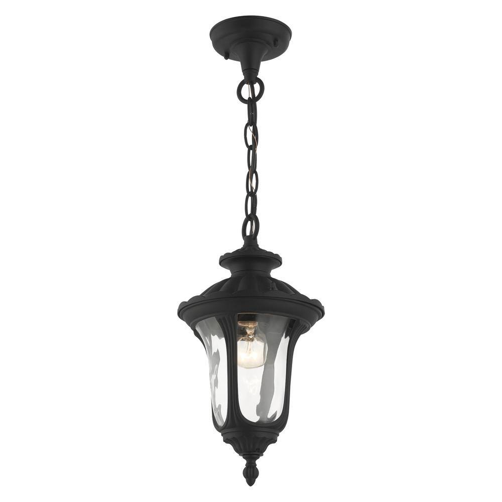 Oxford Textured Black Hand Blown Glass 1-Light Outdoor Pendant