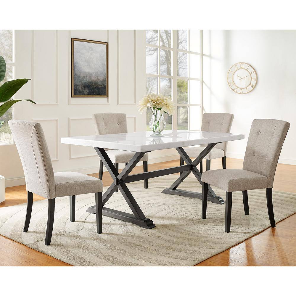 Beige Linen Upholstered Tufted Side Chair Set