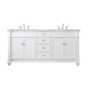 Timeless Home 72 in.W x 21.5 in.D x 35 in.H Double Bath Vanity in White with Marble Vanity Top in White with White Basin