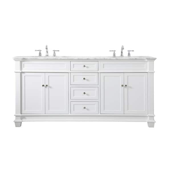 Unbranded Timeless Home 72 in.W x 21.5 in.D x 35 in.H Double Bath Vanity in White with Marble Vanity Top in White with White Basin