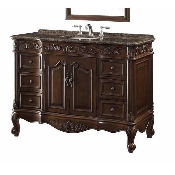 Modetti Buckingham 42 in. W x 22 in. D Vanity in Brown with Granite Vanity Top in Baltic Brown with White Basin