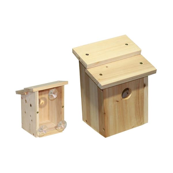 Lohasrus Wood Bird House with 3 Suction Cups 1-1/8 in. Opening-DISCONTINUED